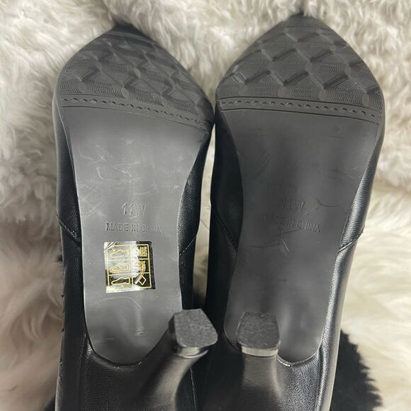 Ashro synthetic black mid calf boots  faux fur trim front zipper 3”heels SZ11W - Picture 15 of 16